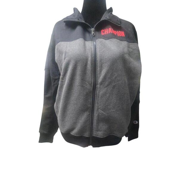 Champion Sweaters - Champion Grey and Black Zip Up Sweater With Red Logo, Size Large NWT